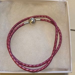 Pandora pink double braid leather bracelet